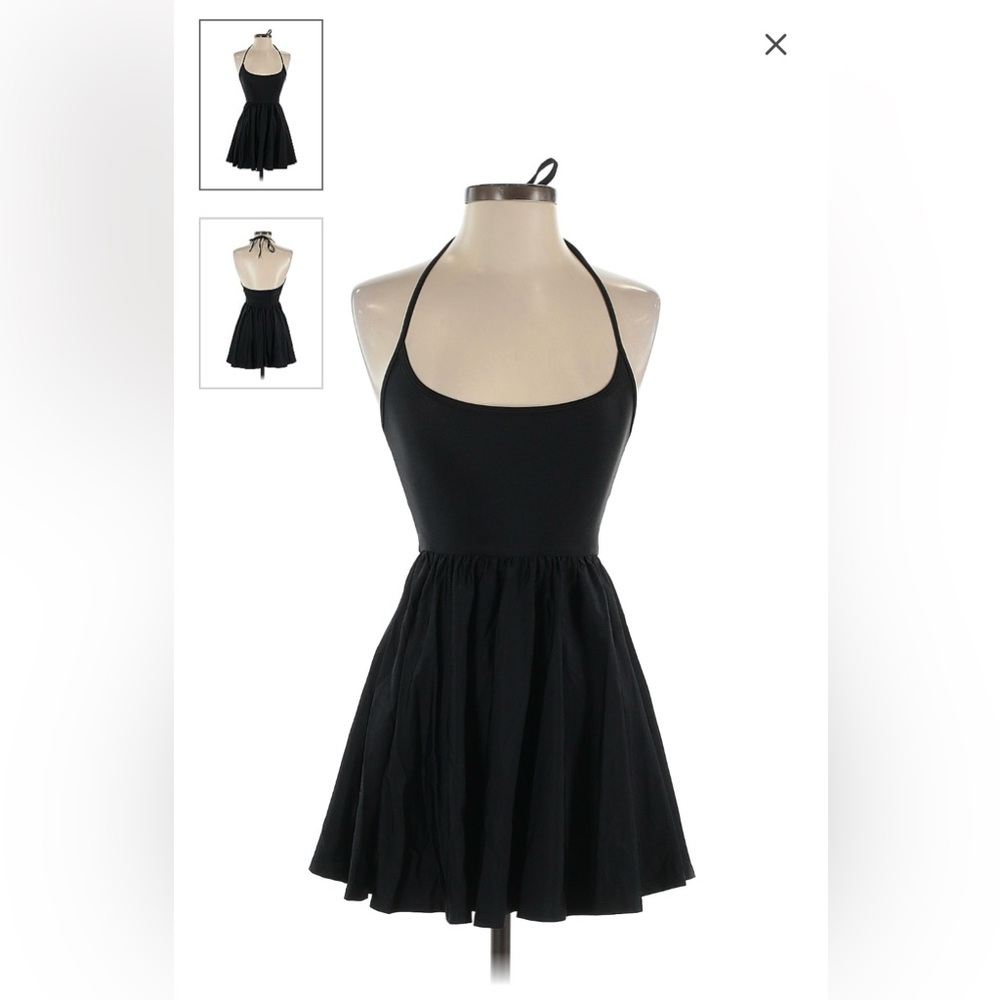 American Apparel Nylon Tricot Figure Skater Mini Halter Dress Black Size Med